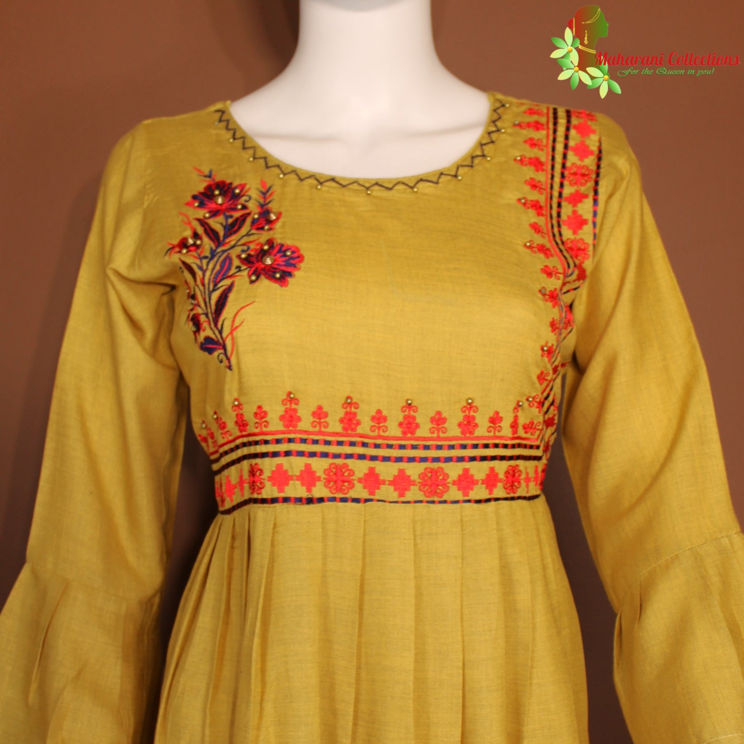 Maharani's Long Dress - Soft Cotton - Light Mustard (M)