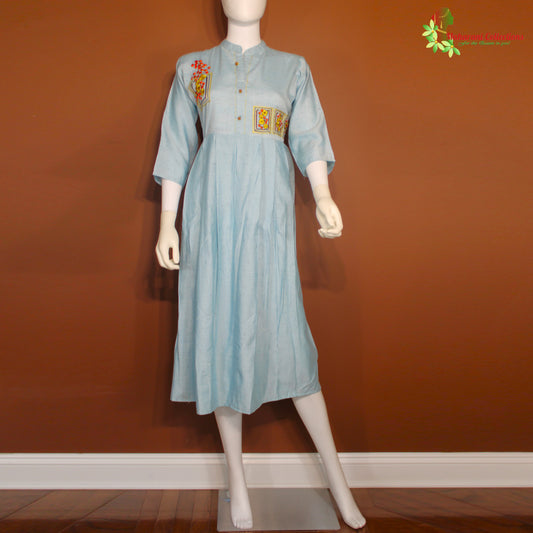 Maharani's Long Dress - Soft Cotton - Sky Blue (M)