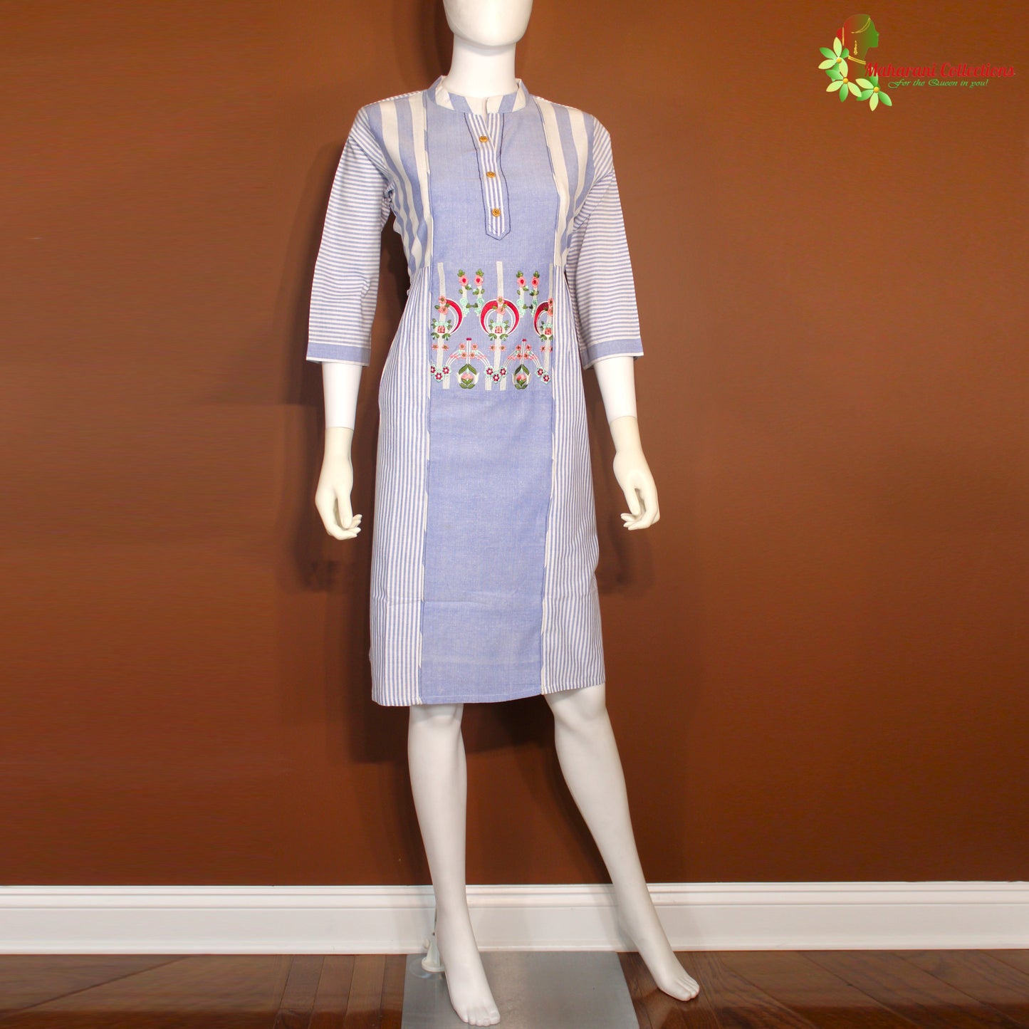 Maharani's Soft Cotton Short Dress - Light Blue (L)