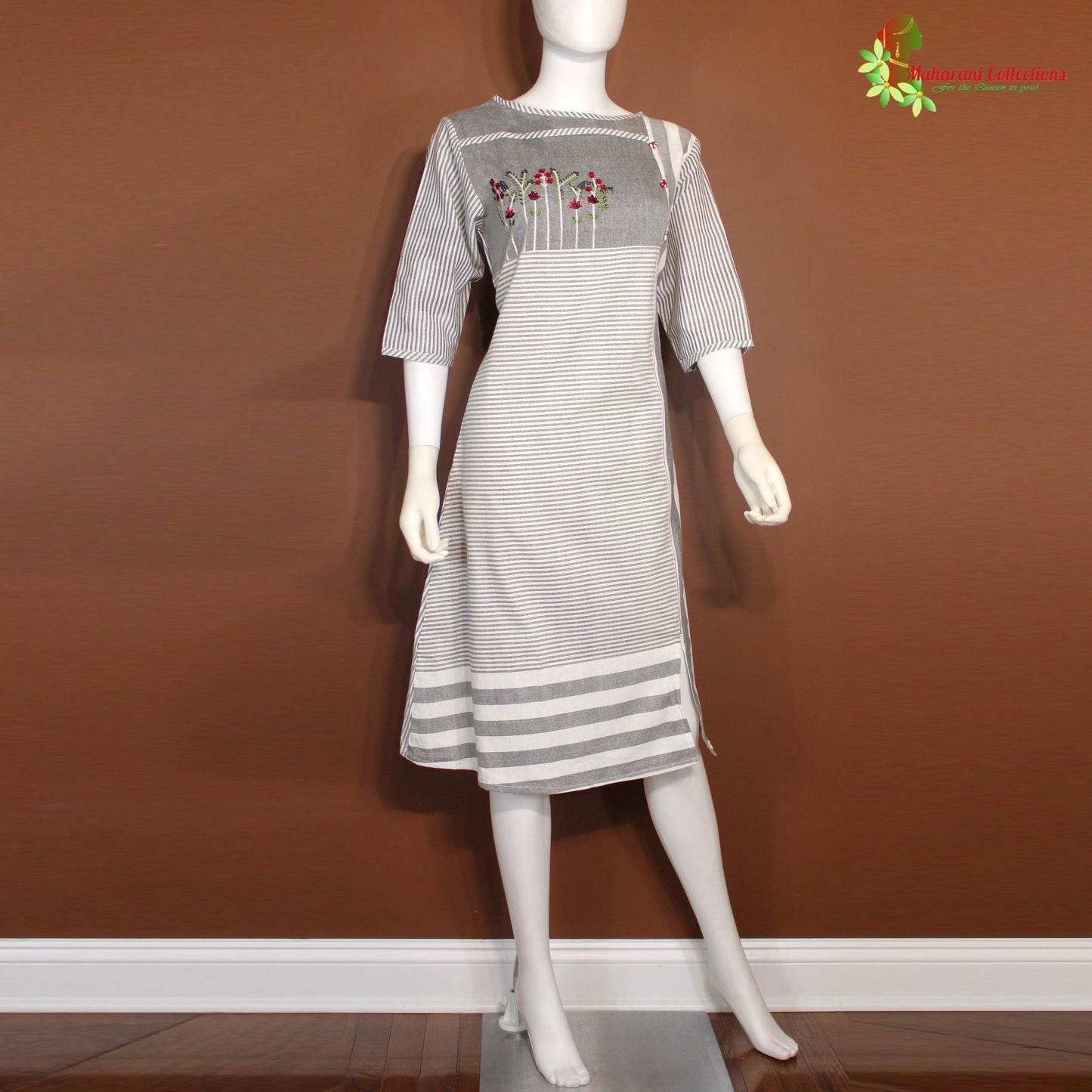 Maharani's Soft Cotton Short Dress - Grey (M)