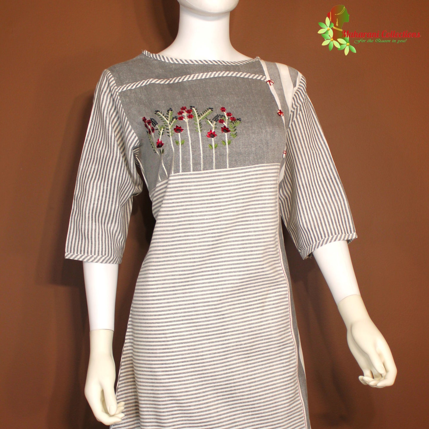 Maharani's Soft Cotton Short Dress - Grey (M)
