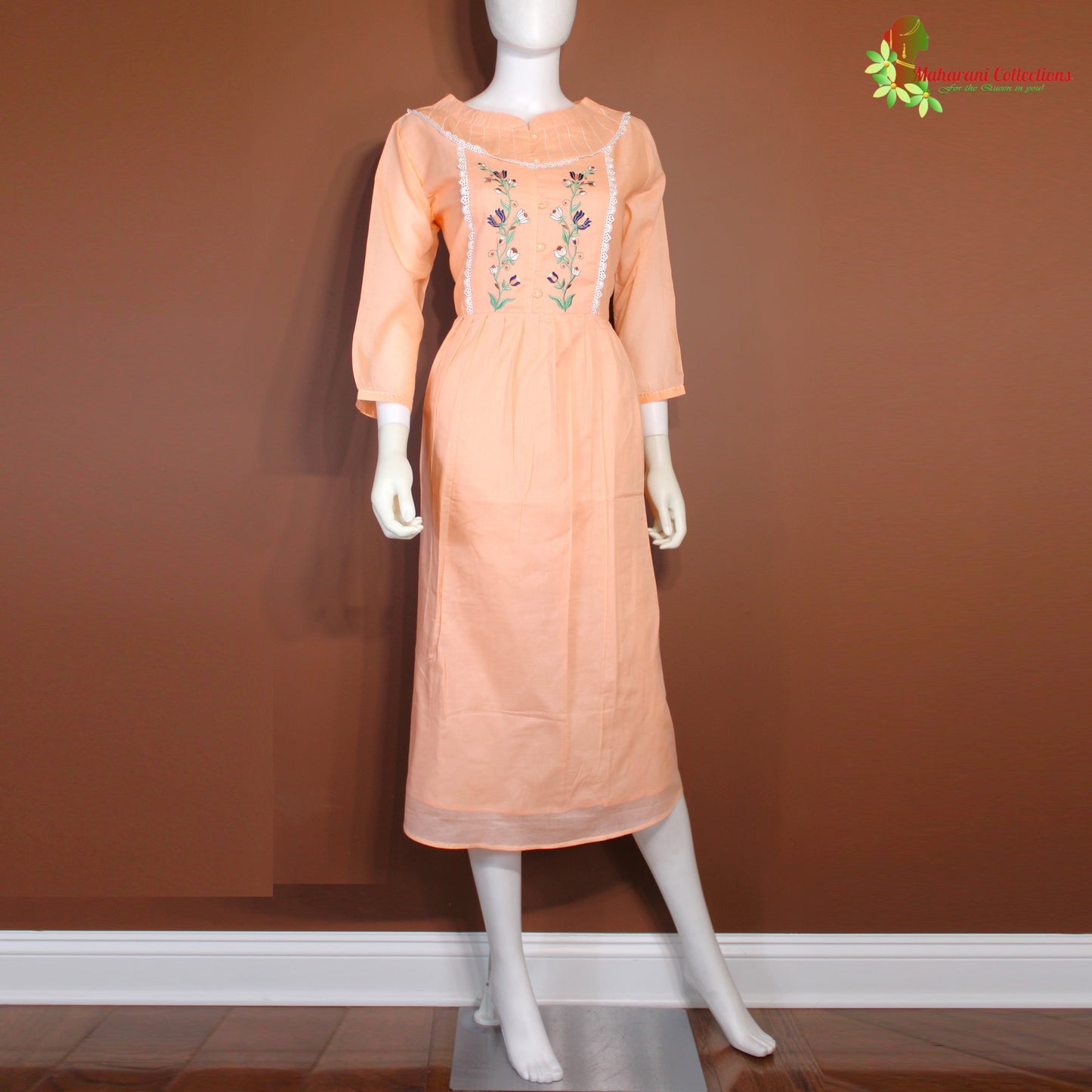 Maharani's Long Dress - Soft Cotton - Peach (L)