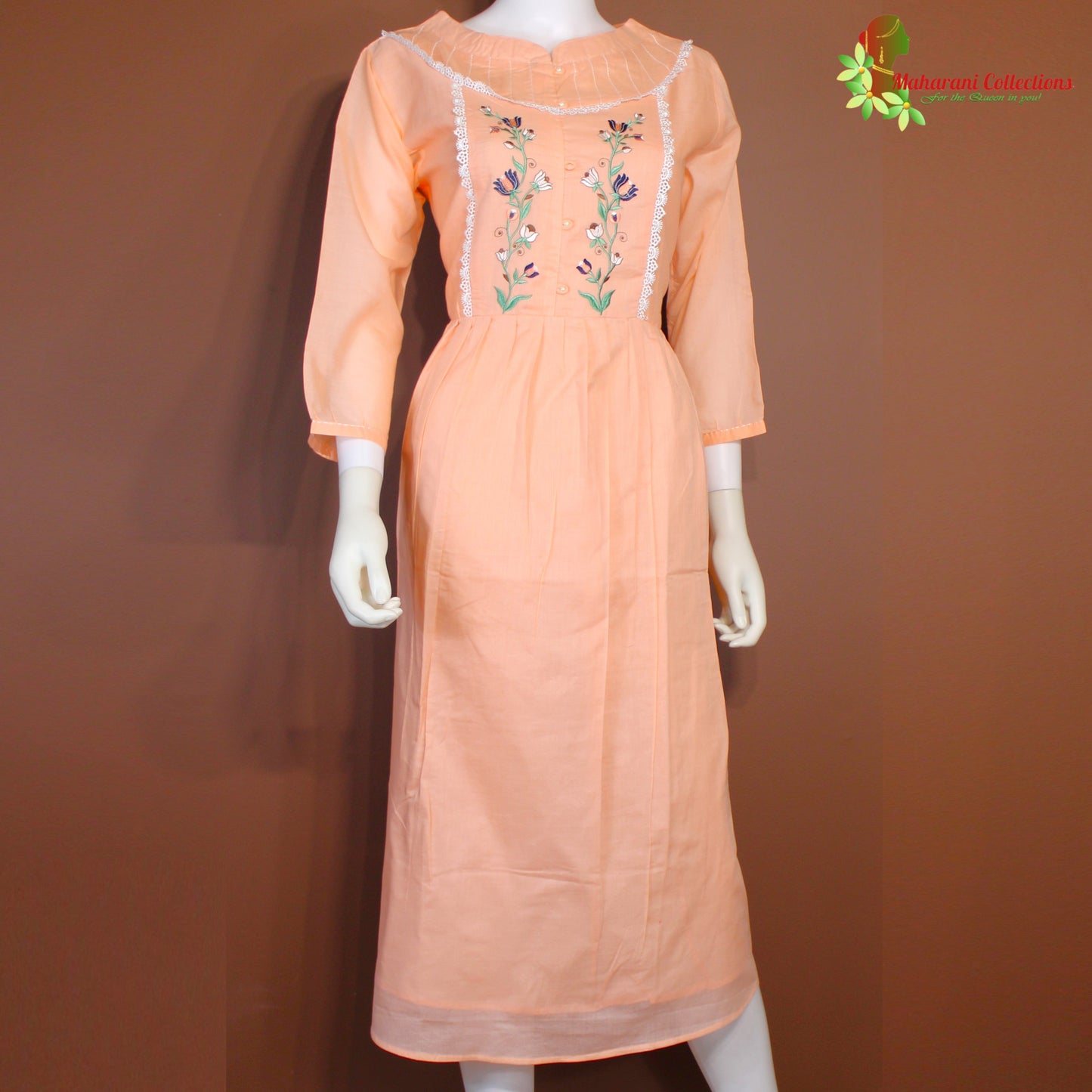Maharani's Long Dress - Soft Cotton - Peach (L)