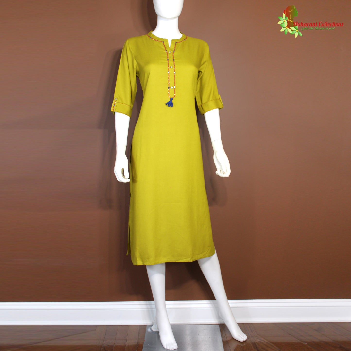 Maharani's Long Dress - Soft Cotton - Olive (M)