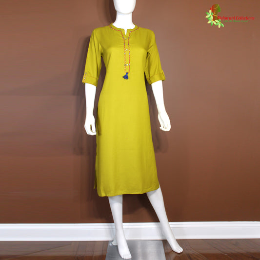 Maharani's Soft Cotton Long Dress - Olive Green (XL)