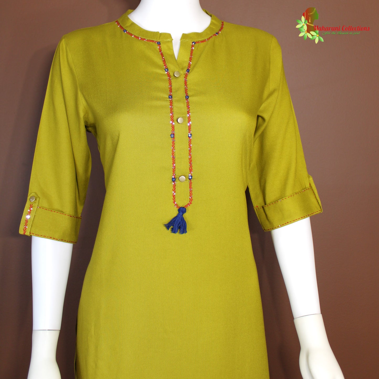 Maharani's Soft Cotton Long Dress - Olive Green (XL)