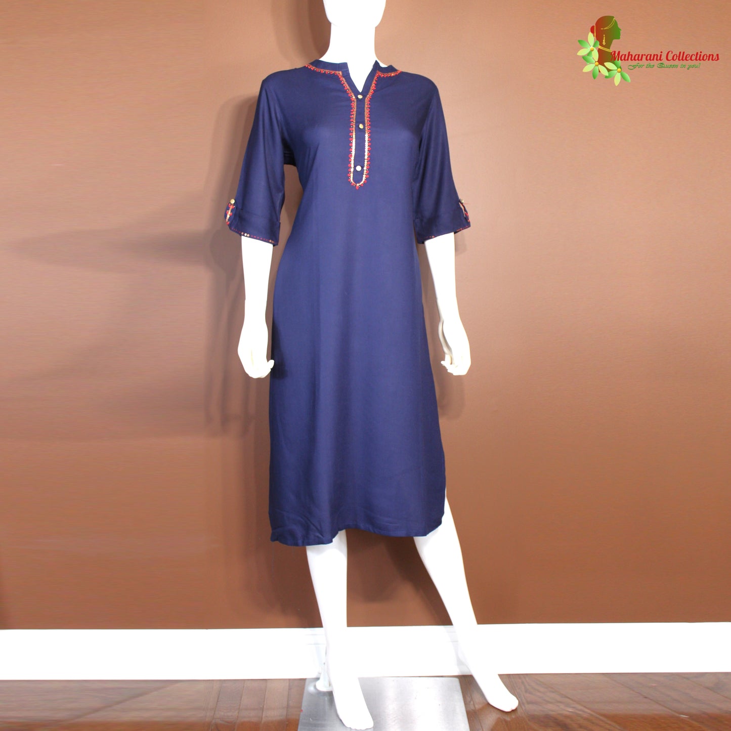 Maharani's Long Dress - Soft Cotton - Navy Blue (L)