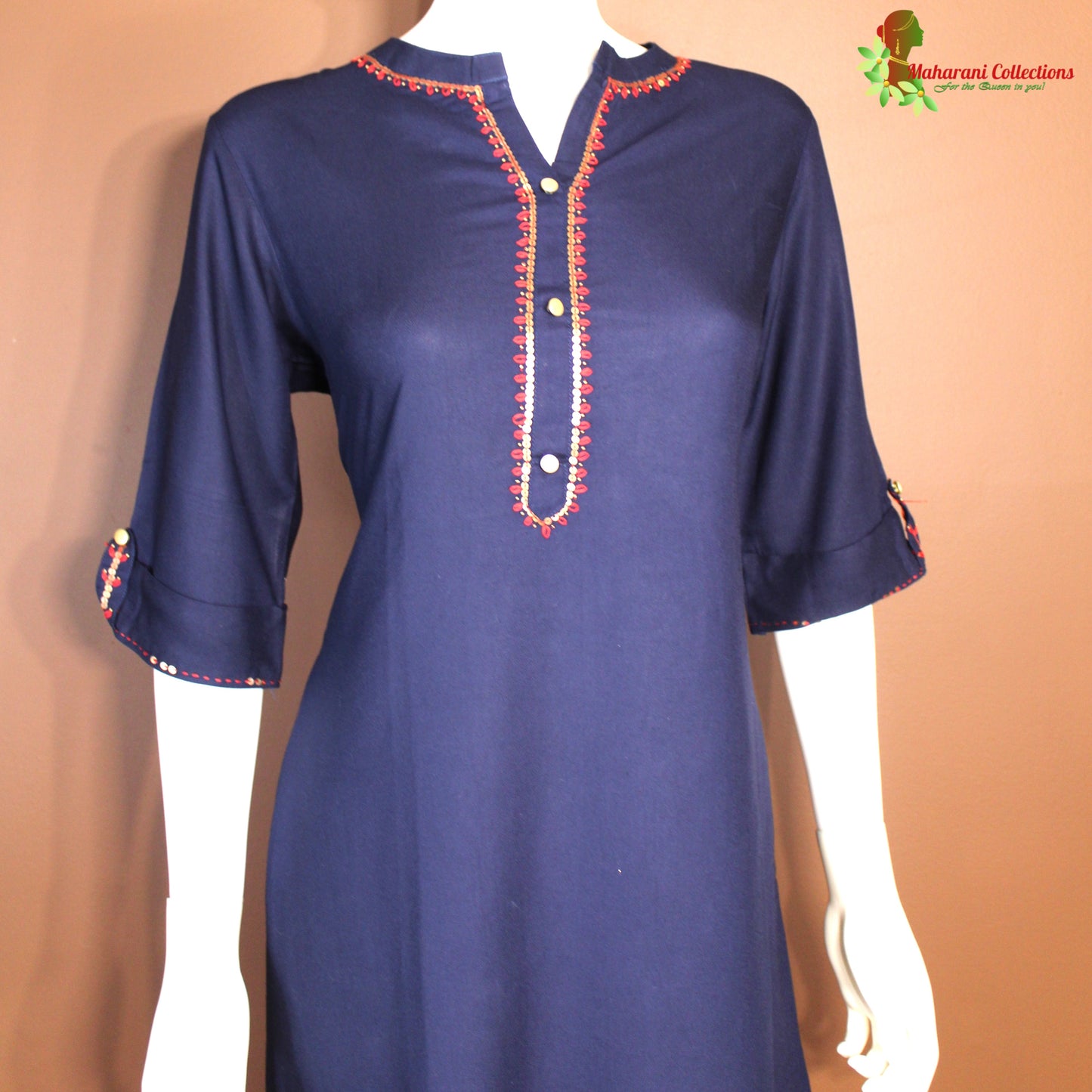 Maharani's Long Dress - Soft Cotton - Navy Blue (L)