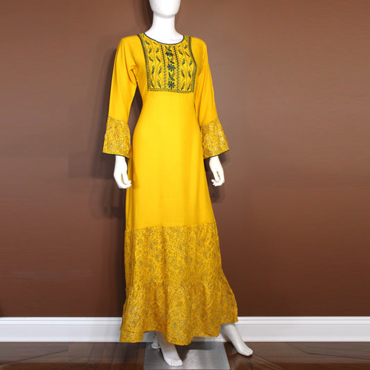 Maharani's Soft Cotton Long Dress - Yellow (S)