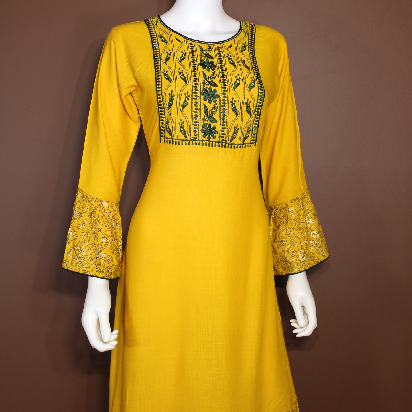 Maharani's Soft Cotton Long Dress - Yellow (S)