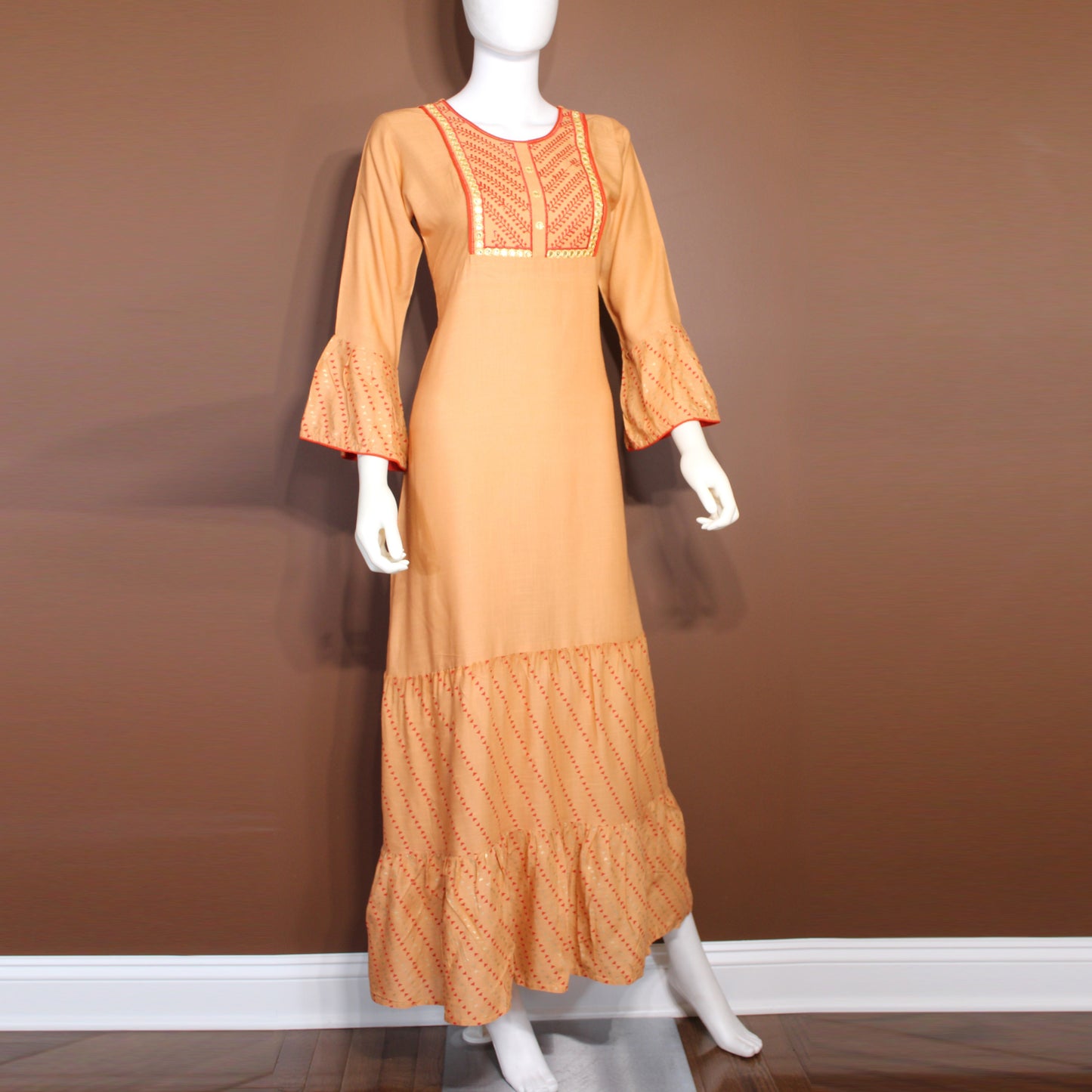 Maharani's Soft Cotton Long Dress - Peach (S)