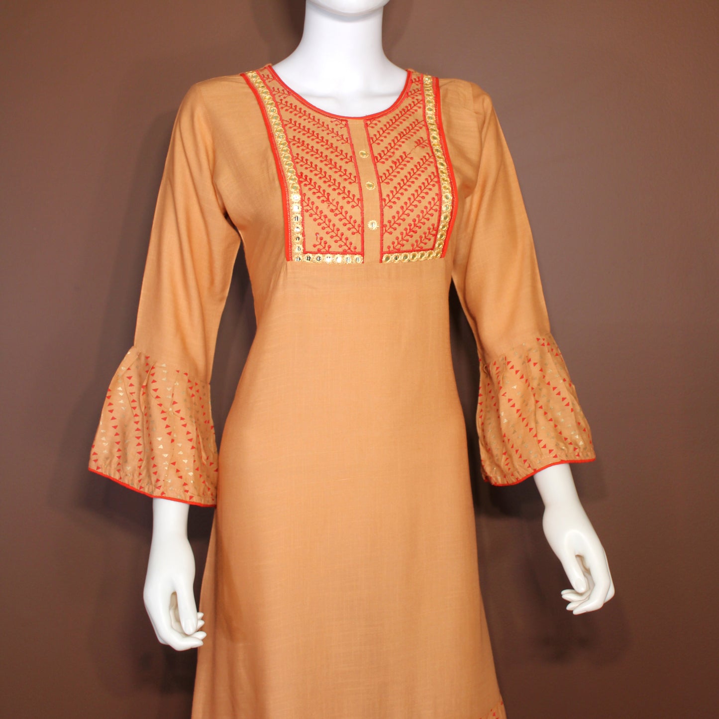 Maharani's Soft Cotton Long Dress - Peach (S)