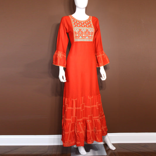 Maharani's Soft Cotton Long Dress - Red (S)