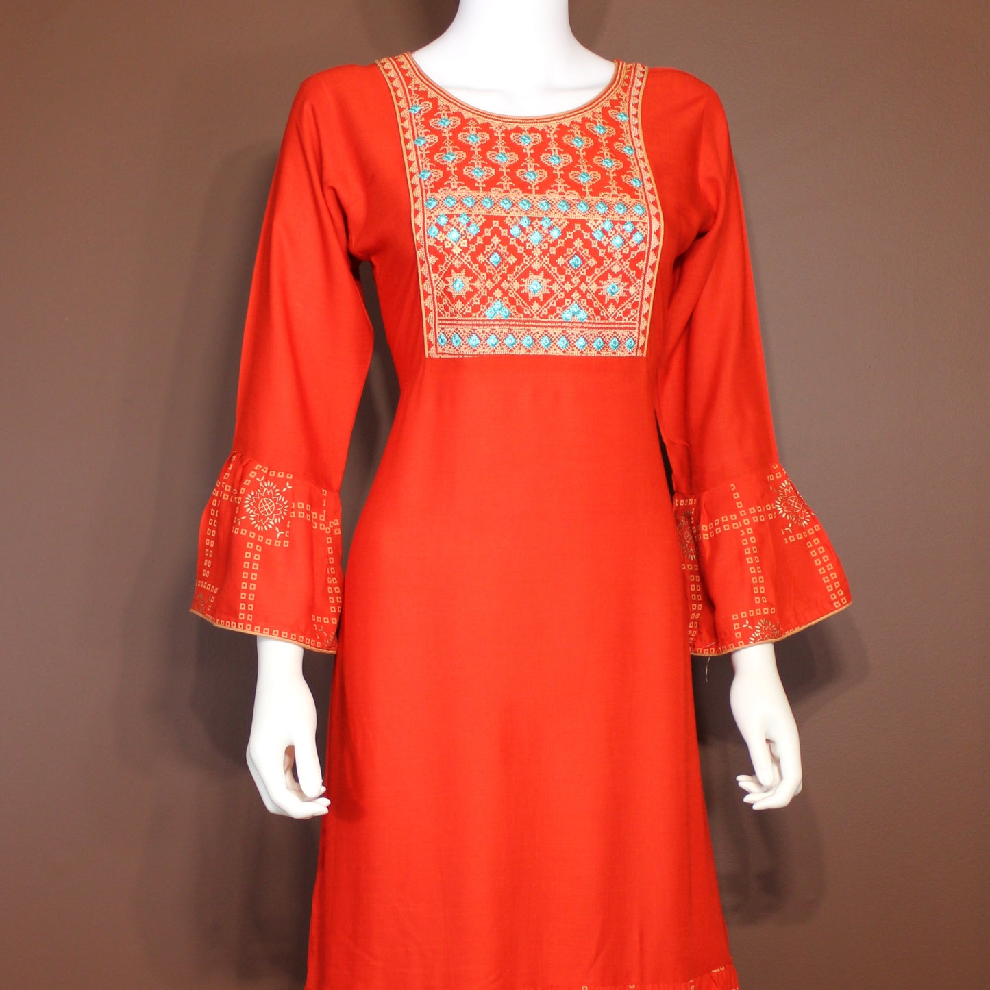 Maharani's Soft Cotton Long Dress - Red (S)