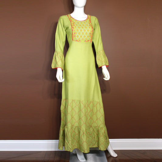 Maharani's Soft Cotton Long Dress - Green (S)