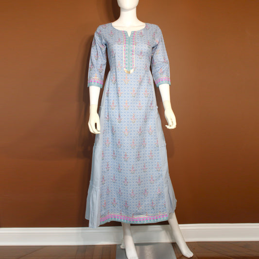 Maharani's Soft Cotton Long Dress - Light Blue (M)