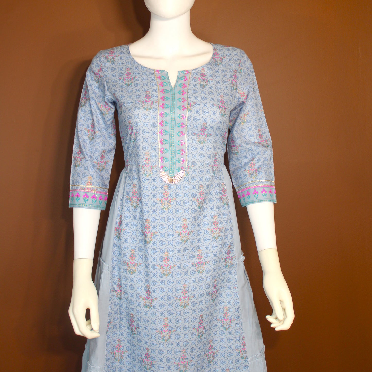 Maharani's Soft Cotton Long Dress - Light Blue (M)