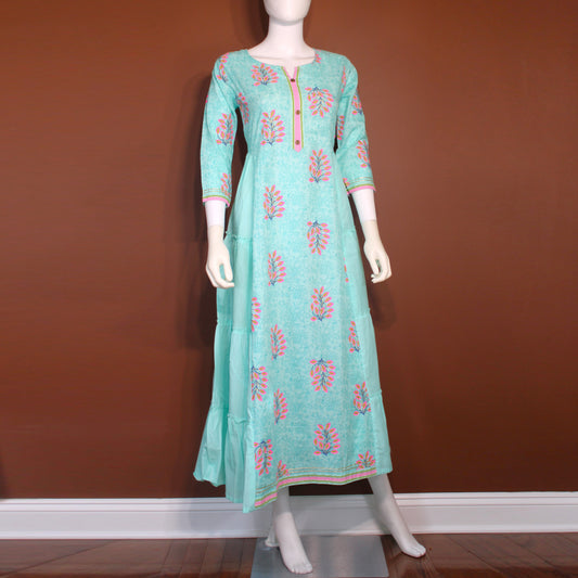 Maharani's Soft Cotton Long Dress - Light Blue (S)