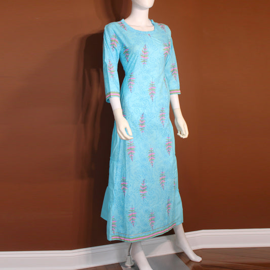 Maharani's Soft Cotton Long Dress - Light Blue (L)