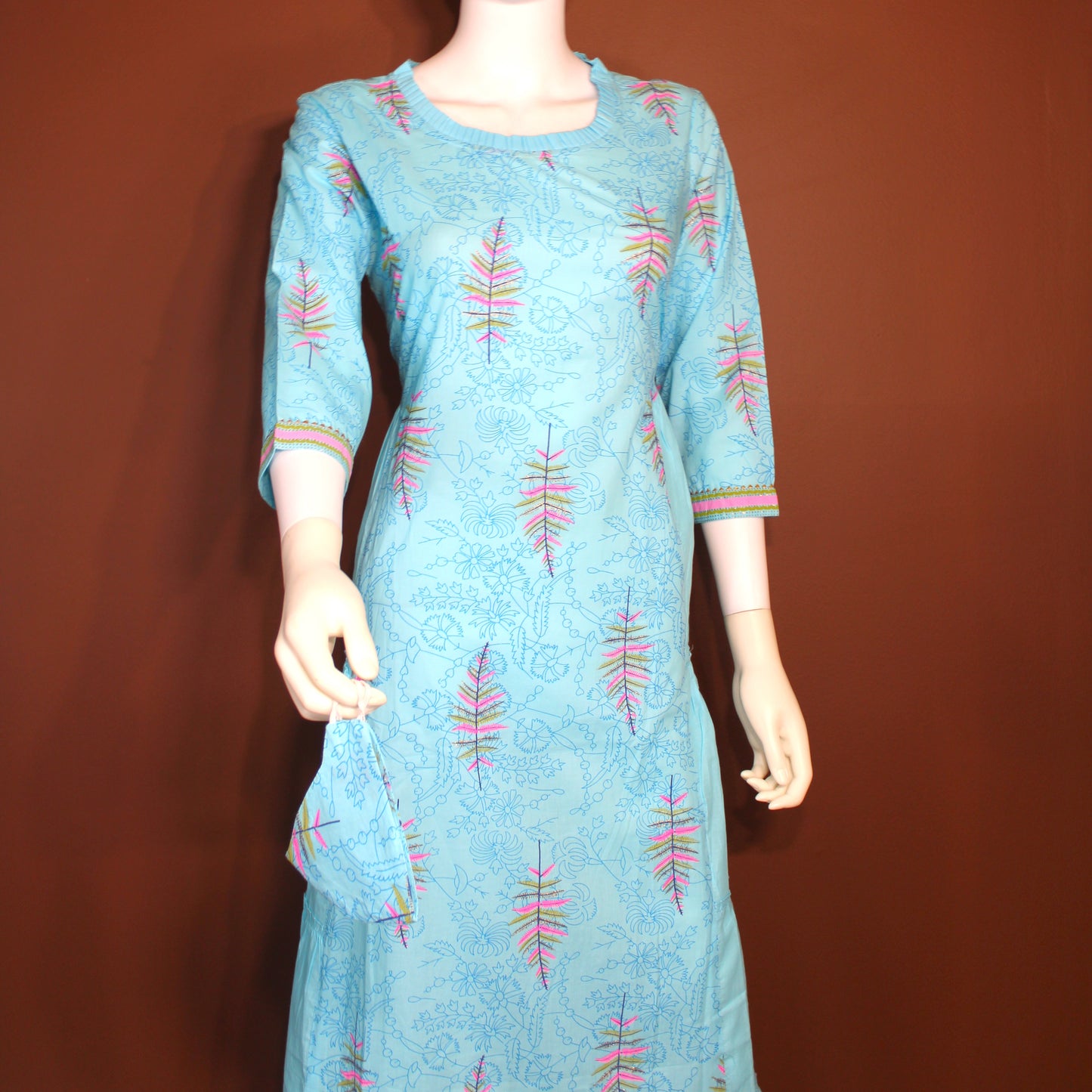 Maharani's Soft Cotton Long Dress - Light Blue (L)