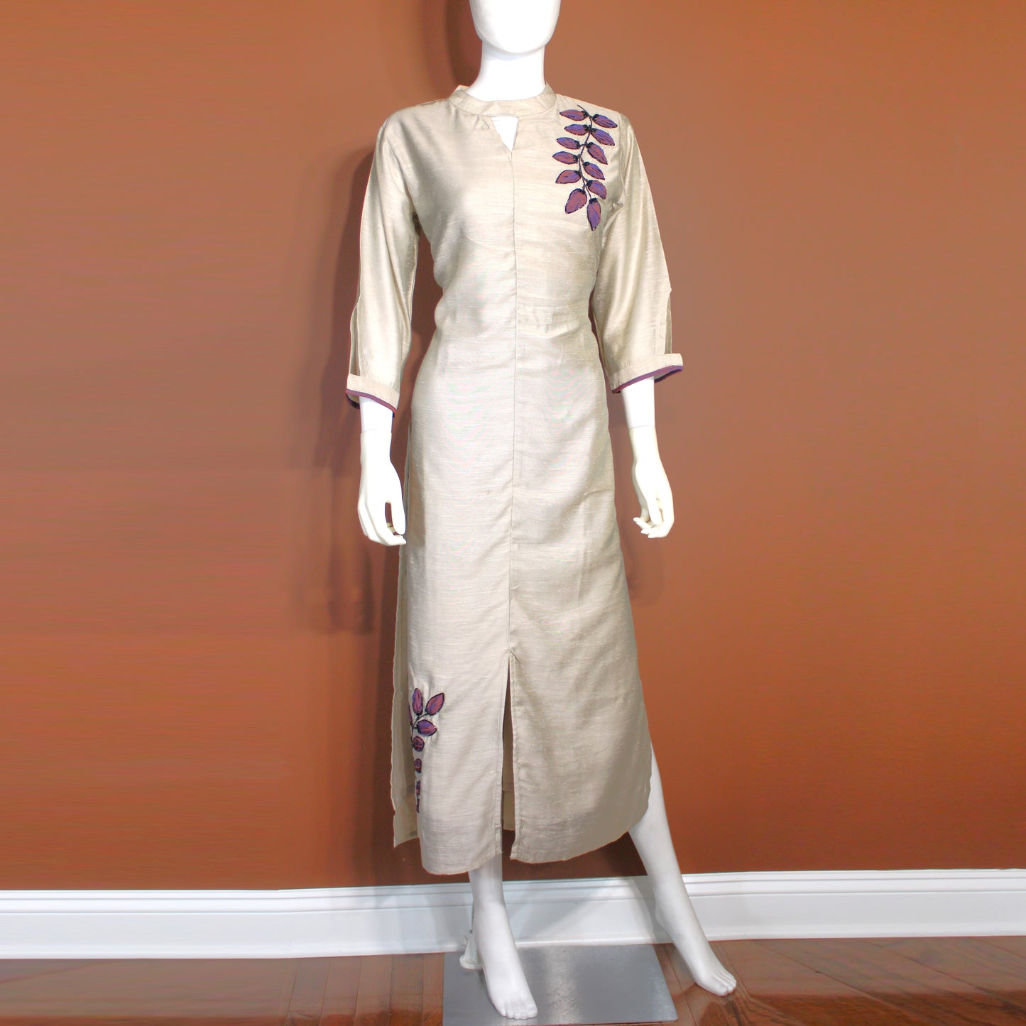 Maharani's Cotton Silk Long Dress - Grey (L)