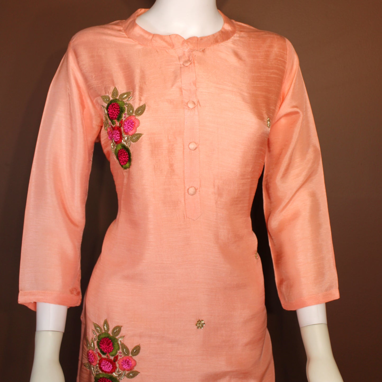 Maharani's Cotton Silk Long Dress - Peach (XL)