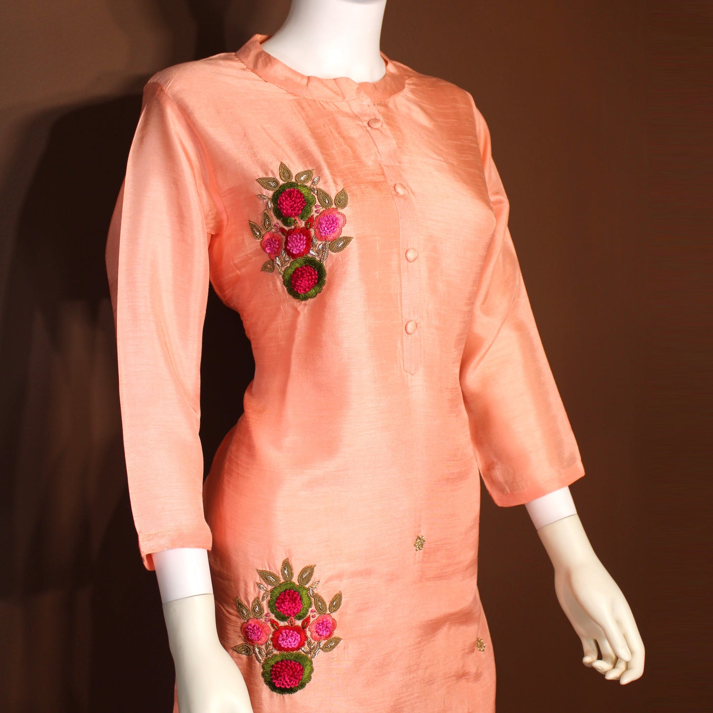 Maharani's Cotton Silk Long Dress - Peach (XL)