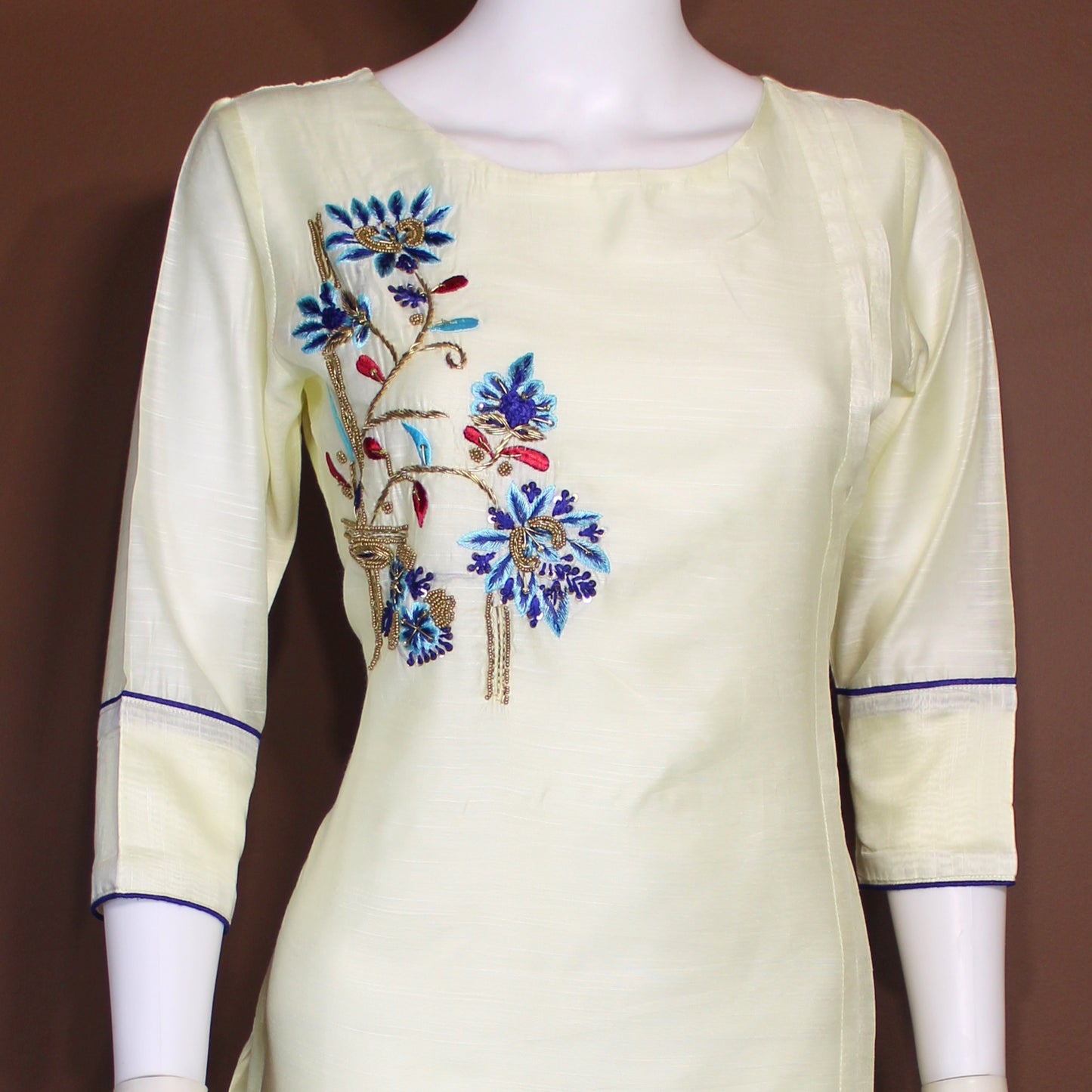 Maharani's Cotton Silk Long Dress - Lemon Yellow (S)