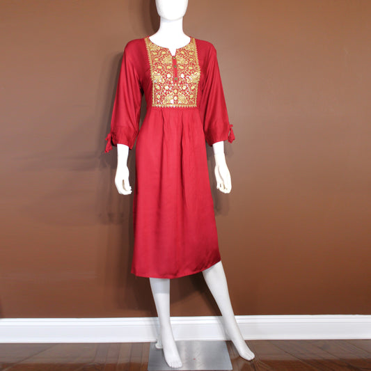 Maharani's Long Dress - Soft Cotton - Maroon (XXL)