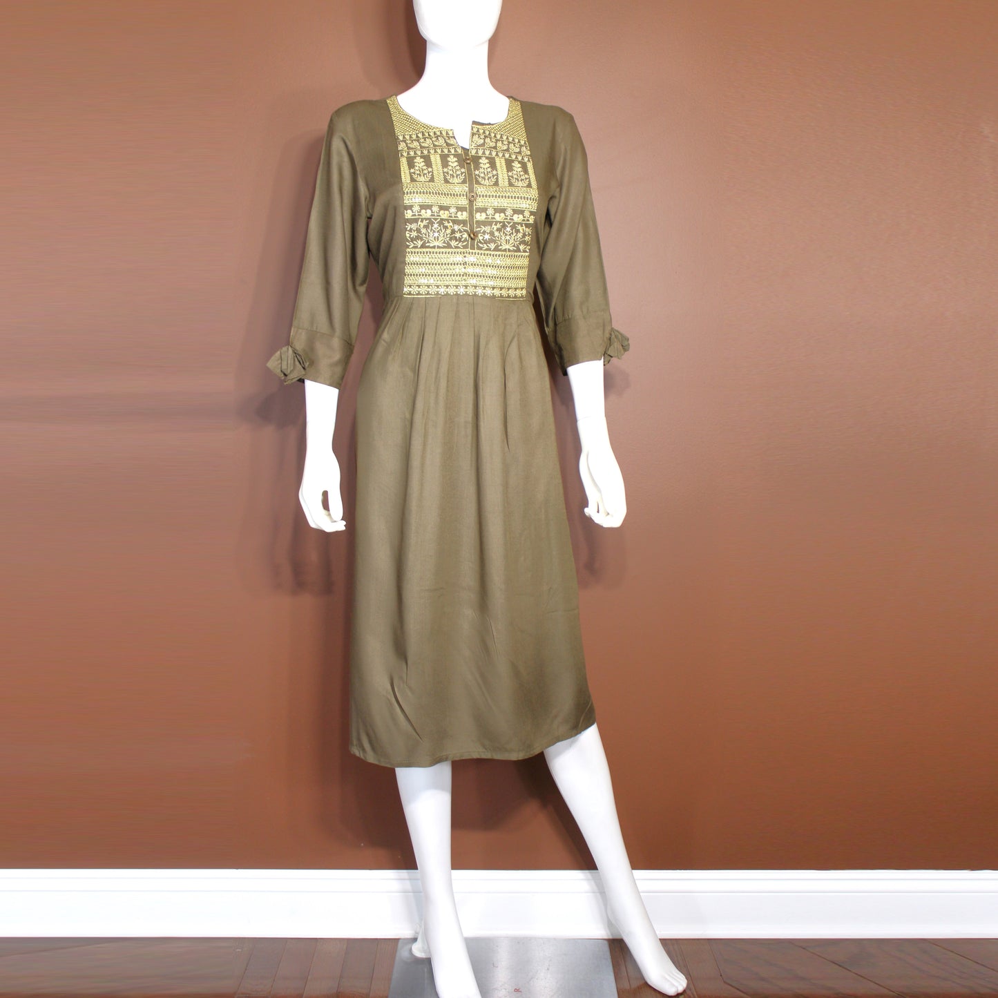 Maharani's Long Dress - Soft Cotton - Moss-green (M)