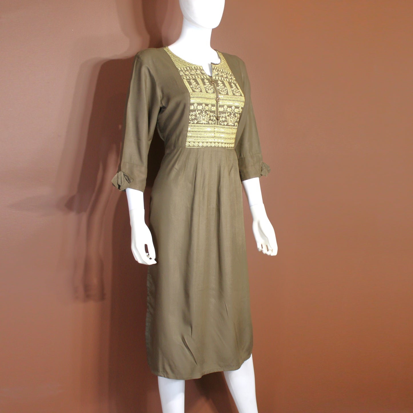 Maharani's Long Dress - Soft Cotton - Moss-green (M)