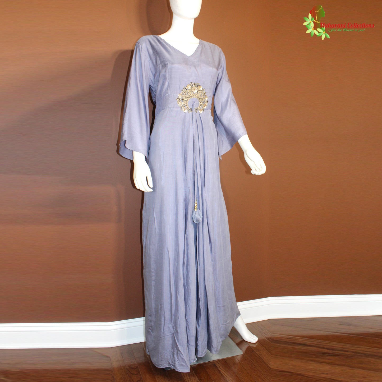 Maharani's Satin Silk Long Dress - Aegean Blue (M)