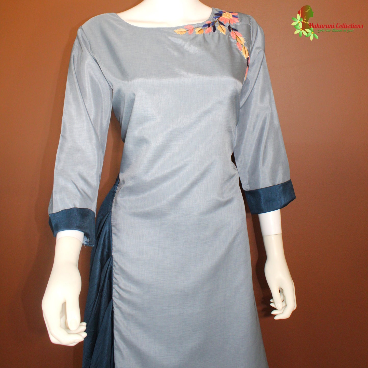 Maharani's Satin Silk Long Dress - Sapphire Blue (XL)