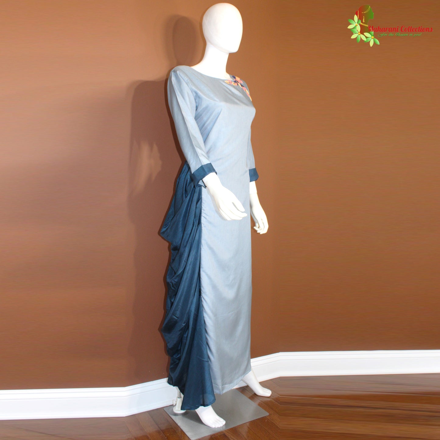 Maharani's Satin Silk Long Dress - Sapphire Blue (L)
