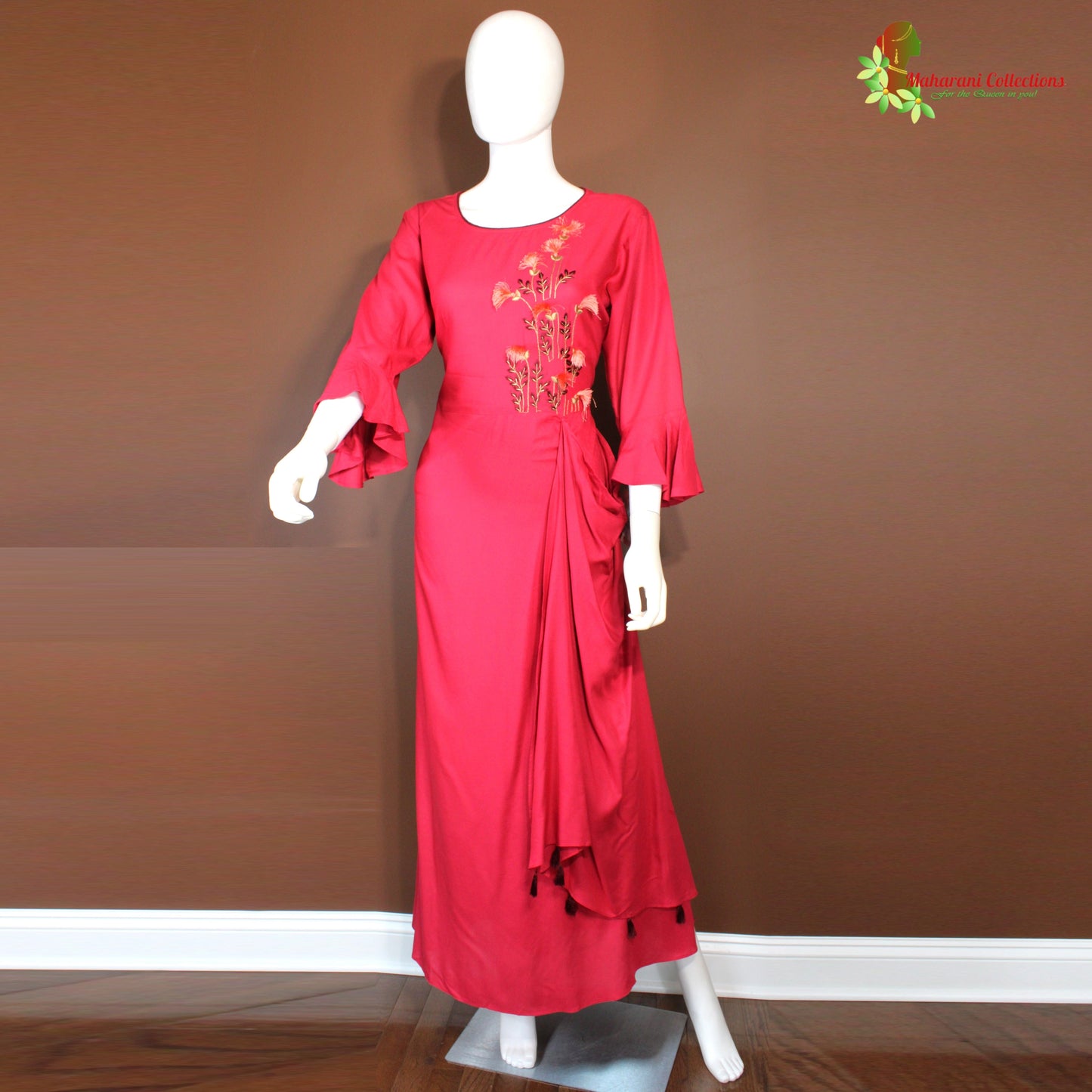 Maharani's Satin Silk Long Dress - Red (L)