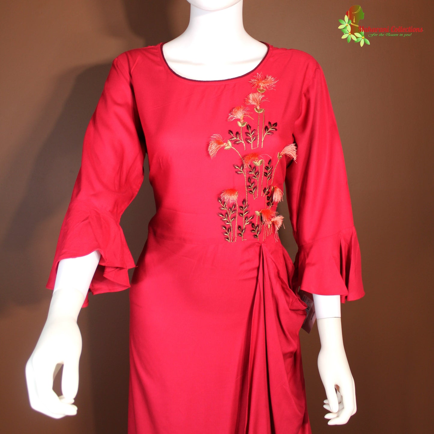 Maharani's Satin Silk Long Dress - Red (L)