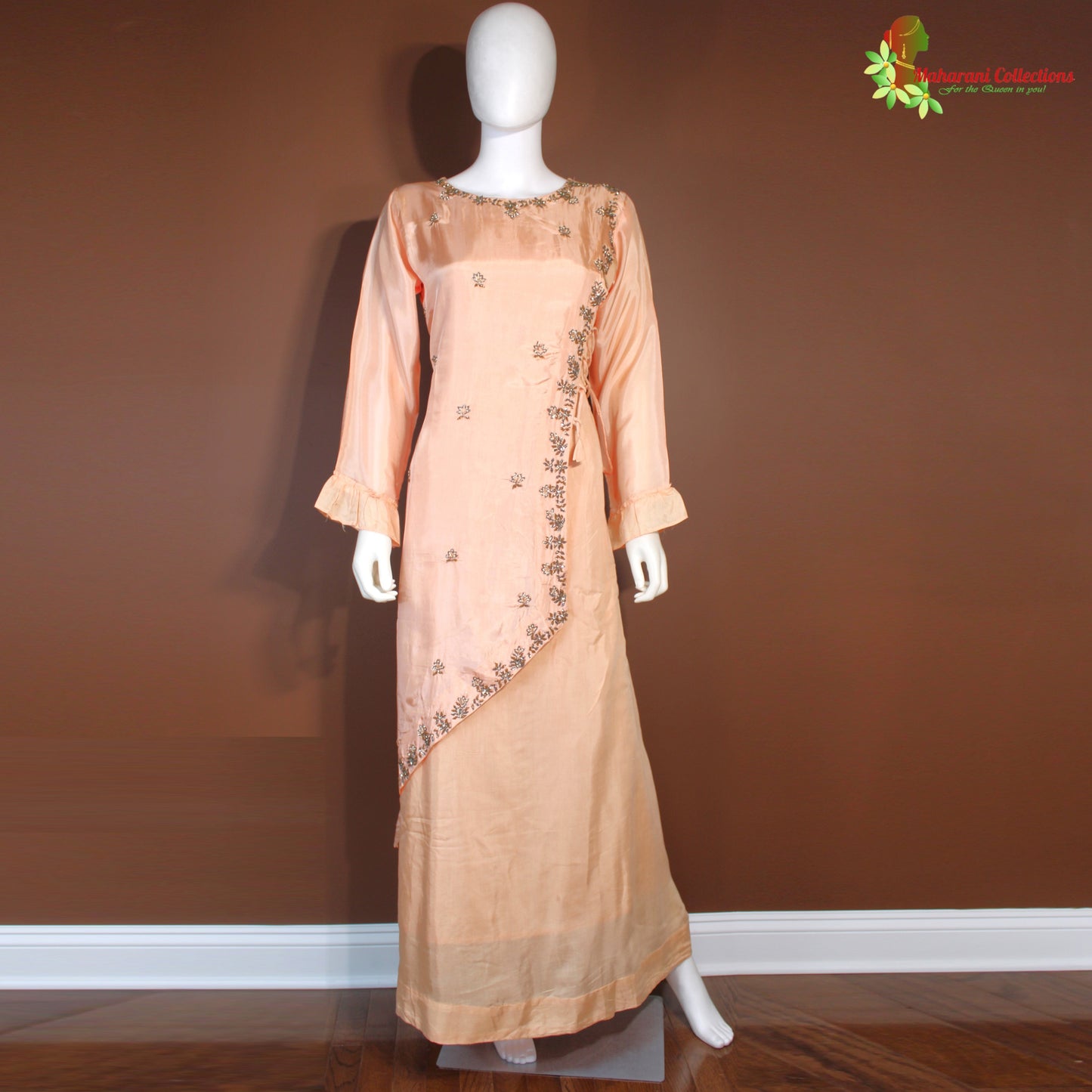 Maharani's Long evening Dress - Silk - Peach (L)