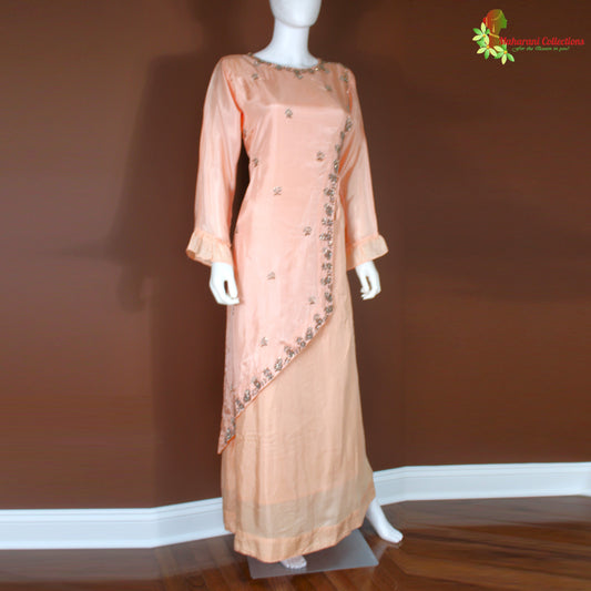 Maharani's Long evening Dress - Silk - Peach (L)
