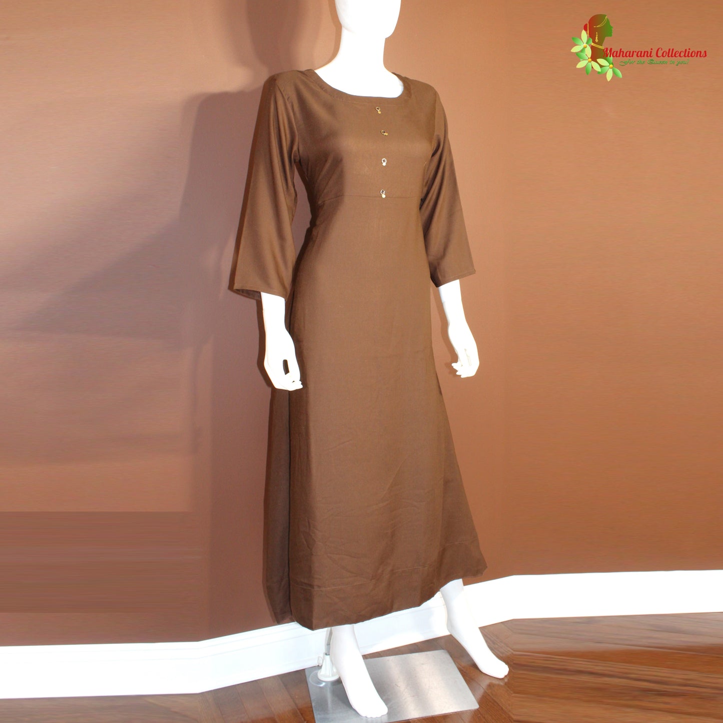 Maharani's Long Dress - Soft Cotton - Coffee Brown (L)