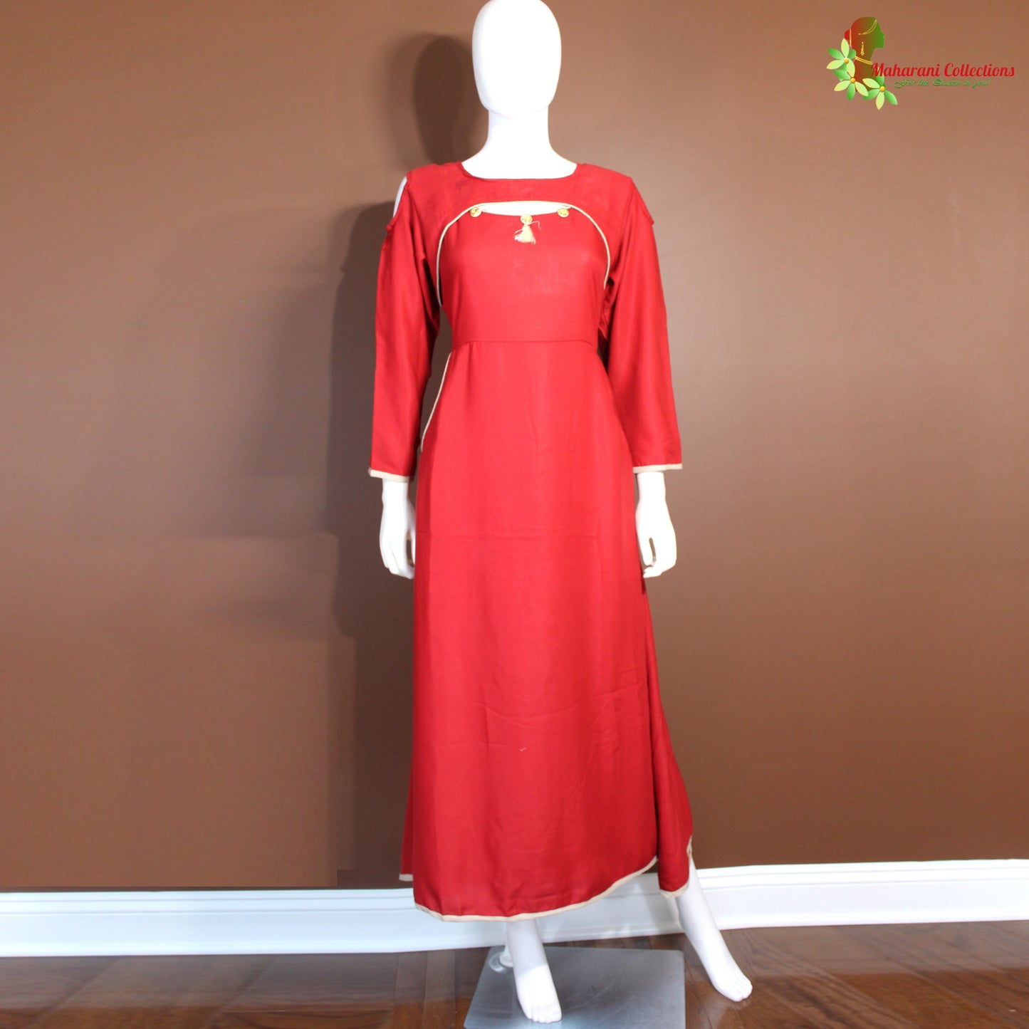 Maharani's Satin Silk Evening Dress - Maroon (L)