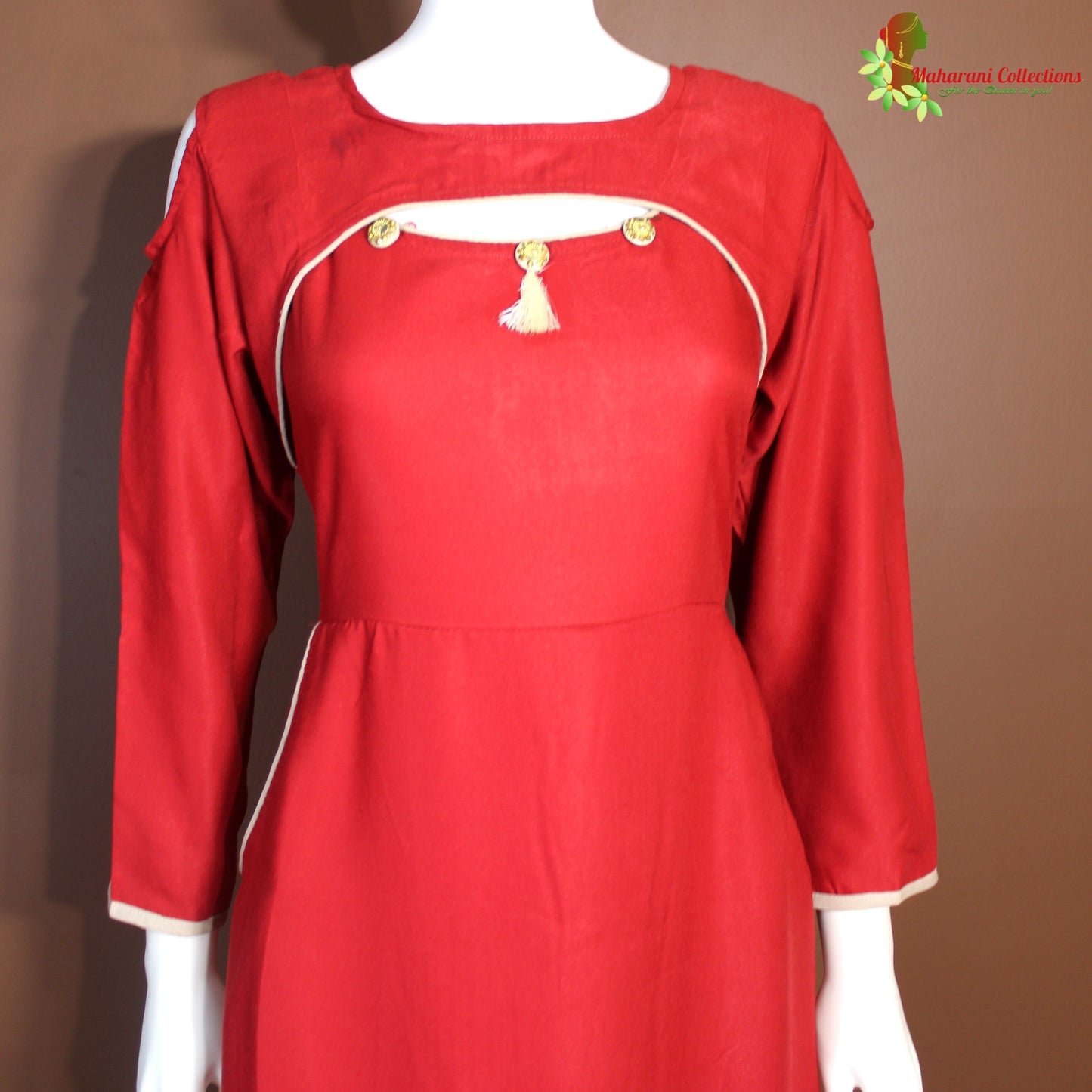 Maharani's Satin Silk Evening Dress - Maroon (L)
