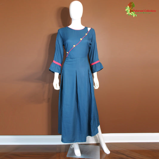 Maharani's Satin Silk Evening Dress - Blue (L)