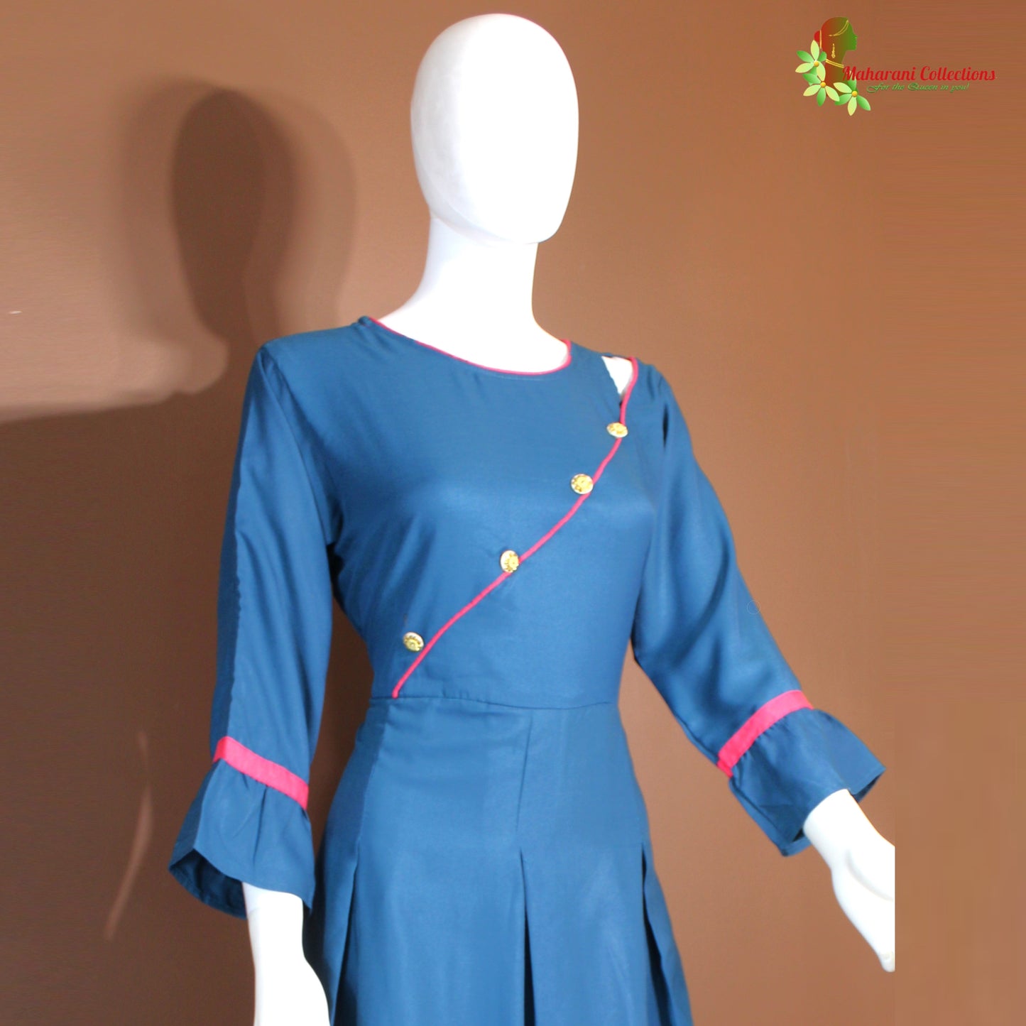 Maharani's Satin Silk Evening Dress - Blue (L)