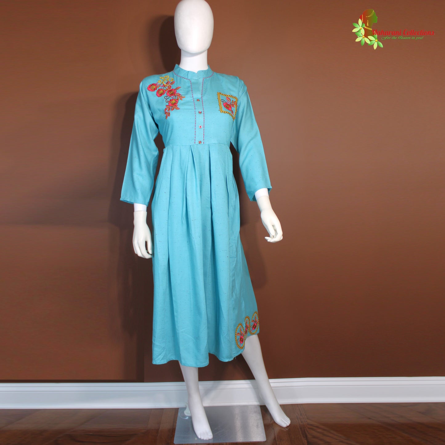 Maharani's Long Dress - Pure Cotton - Light Blue (L)