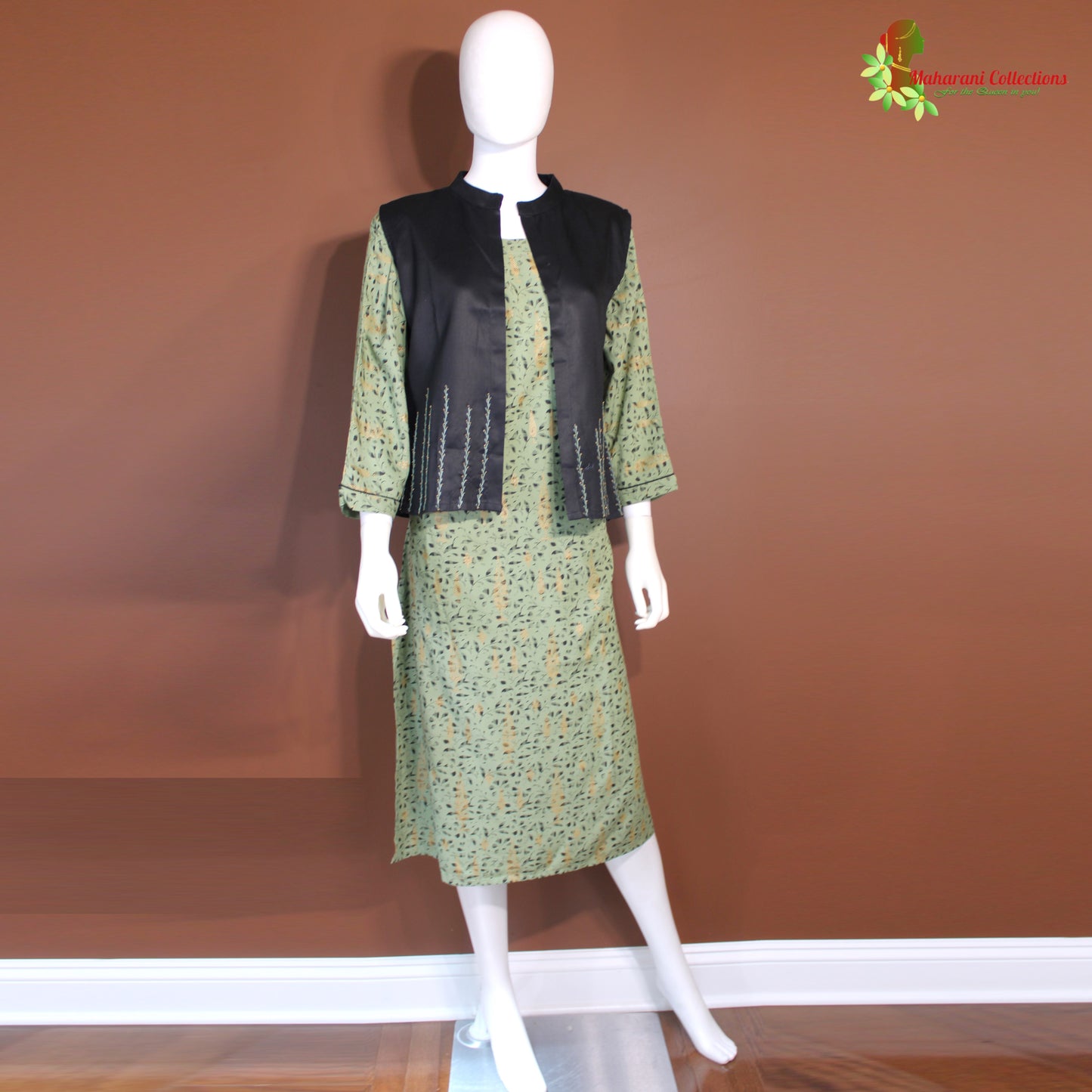 Maharani's Soft Cotton Kurta Top with Jacket - Sea Green (XL)