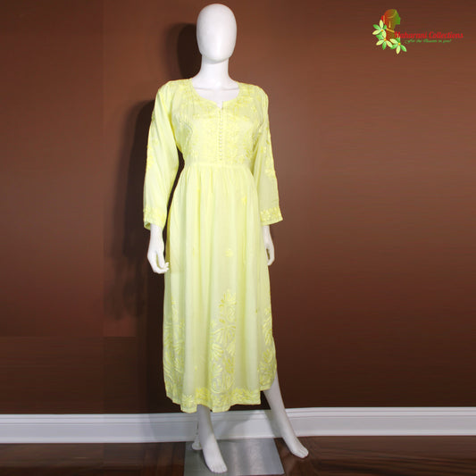 Maharani's Chikankari Georgette Kurta Top - Lemon Yellow (L)