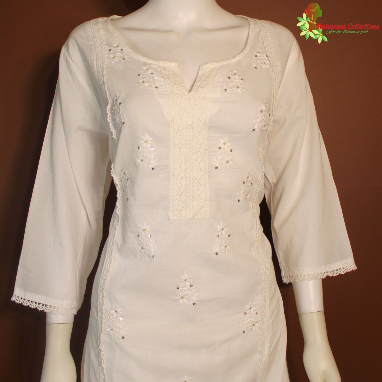 Maharani's Sharara Suit - Soft Cotton - White (XXL)