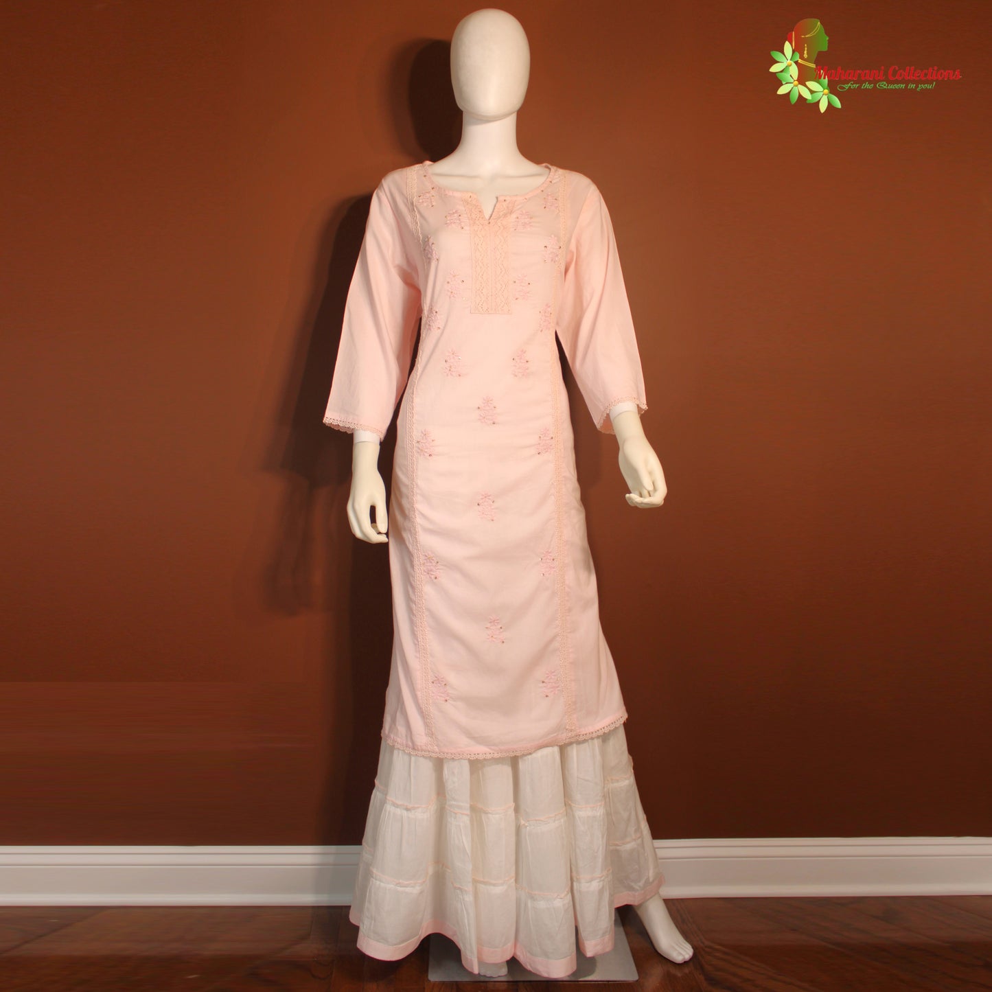 Maharani's Lucknowi Sharara Suit - Pink & White (M)