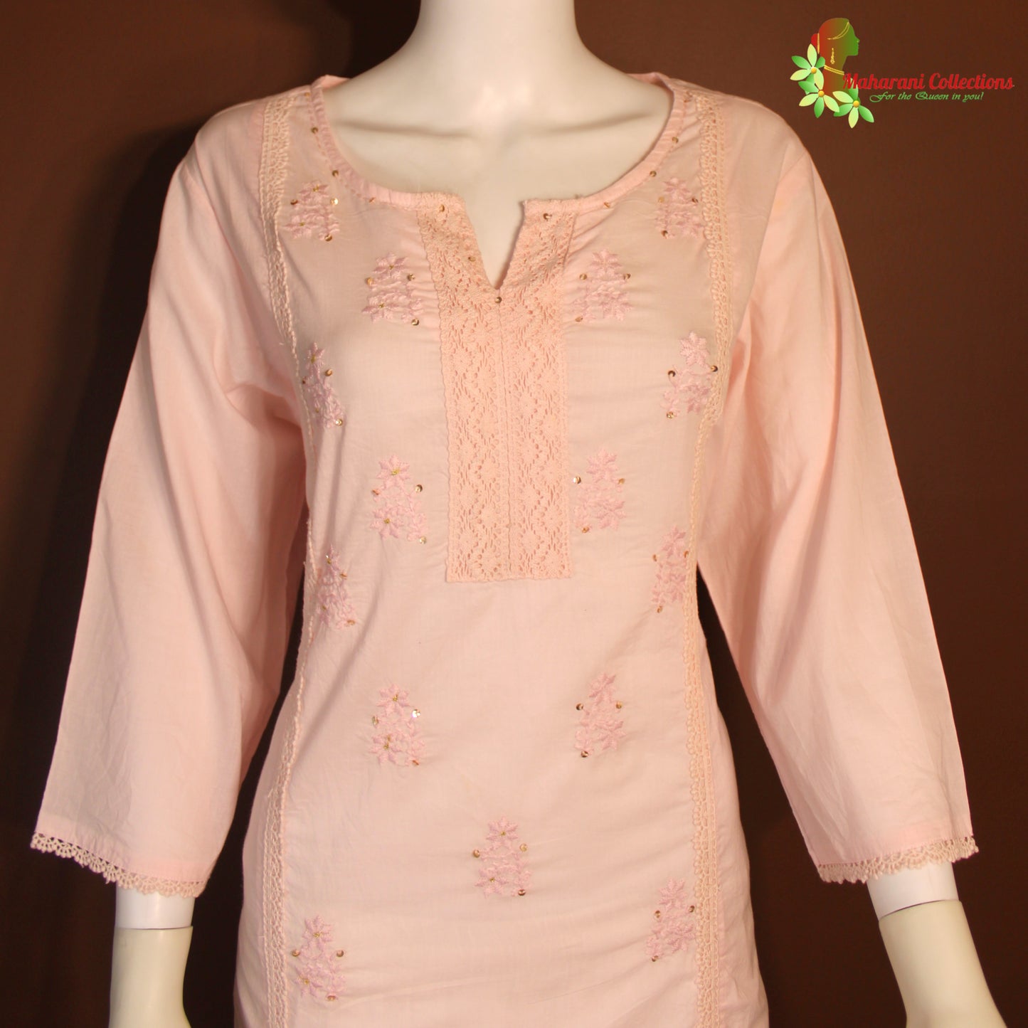 Maharani's Lucknowi Sharara Suit - Pink & White (M)