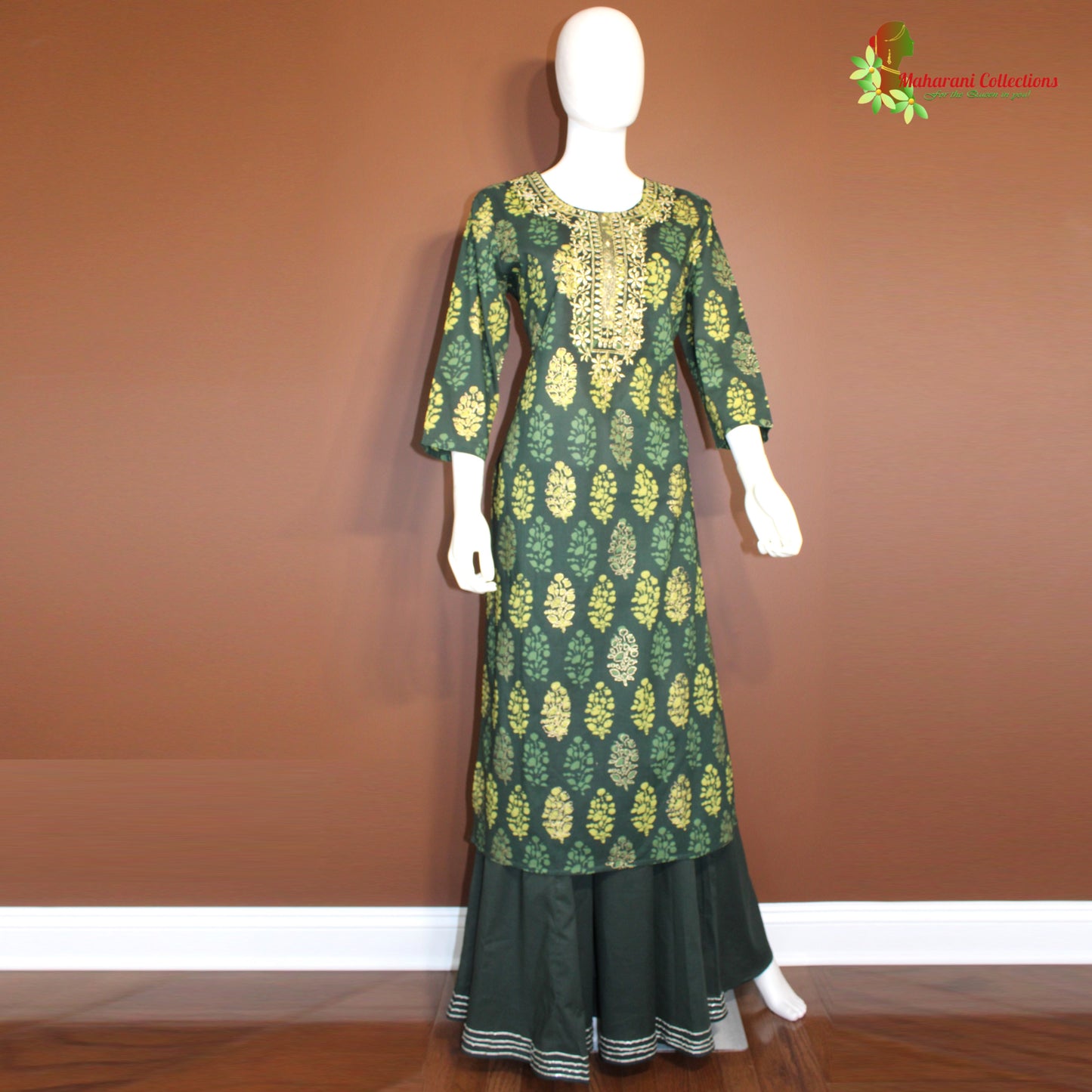 Maharani's Lucknowi Sharara Suit - Bottle Green (L)